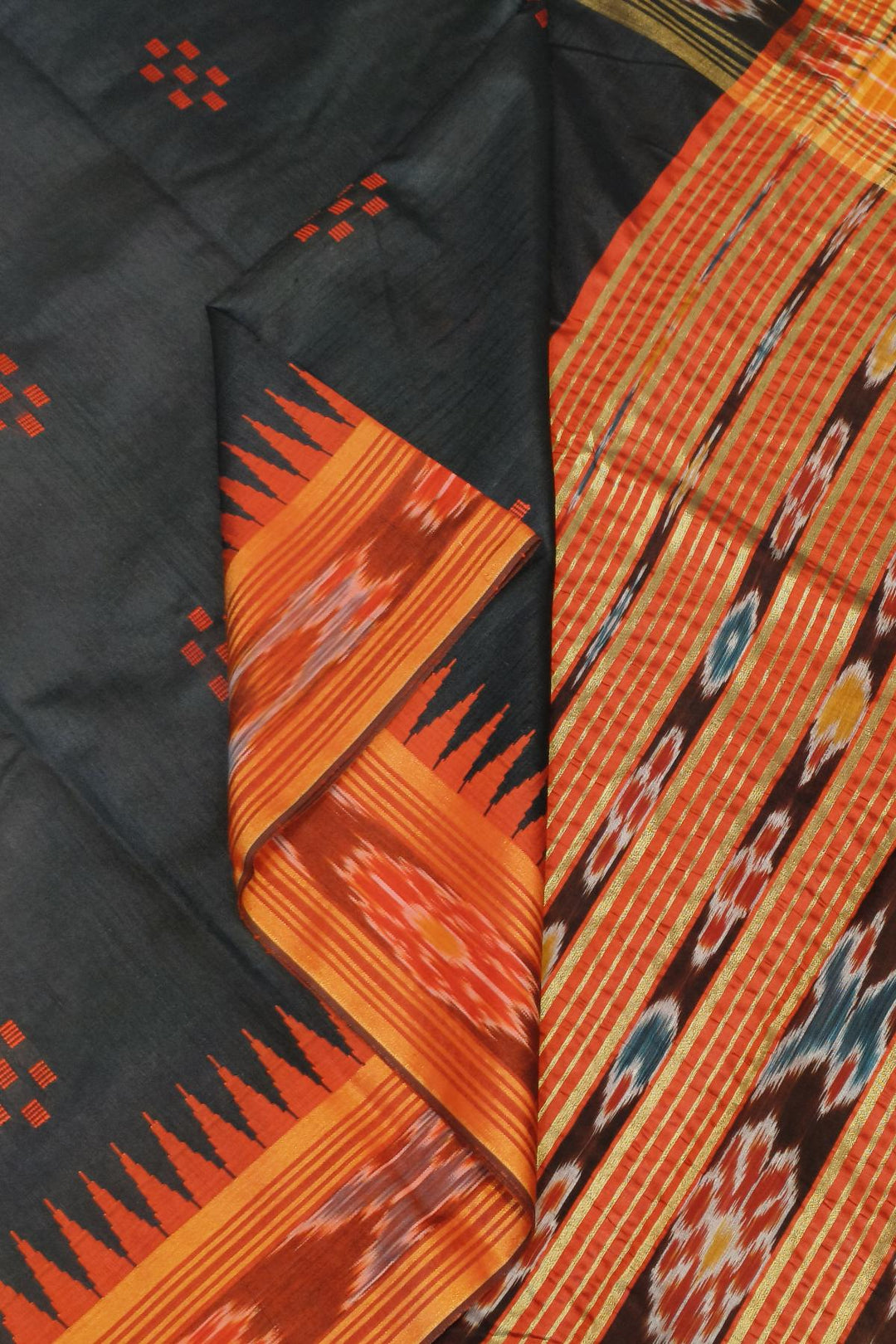 Tussar raw silk saree in black