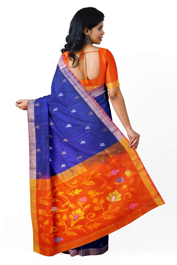 Handwoven Uppada pure silk saree  in violet  with gold & silver  buttas