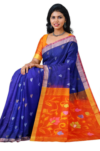 Handwoven Uppada pure silk saree  in violet  with gold & silver  buttas