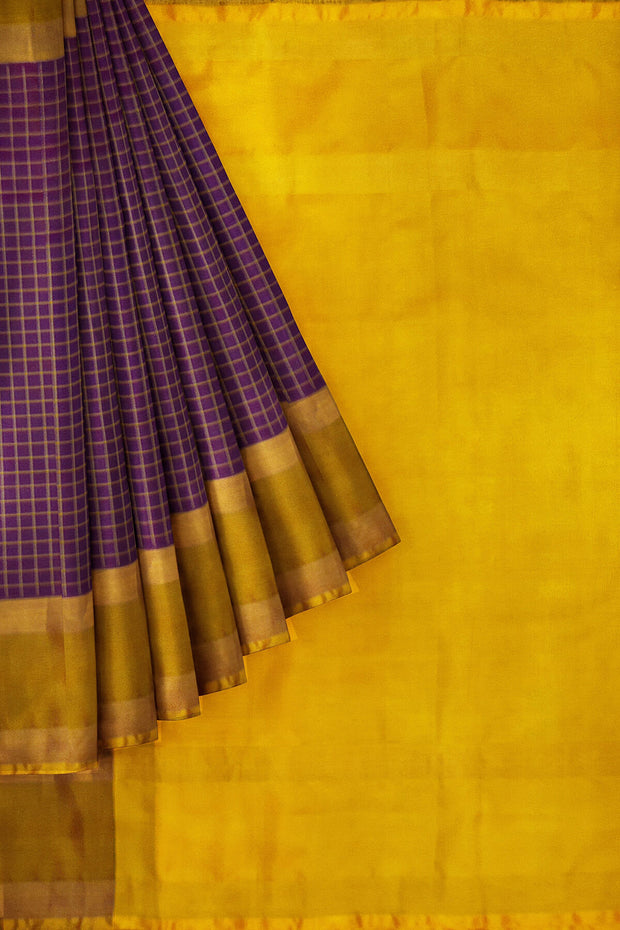 Handloom Uppada pure silk saree in fine checks in purple