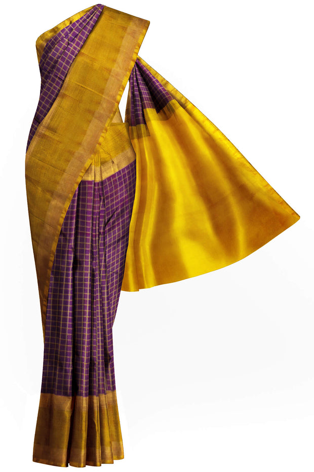 Handloom Uppada pure silk saree in fine checks in purple