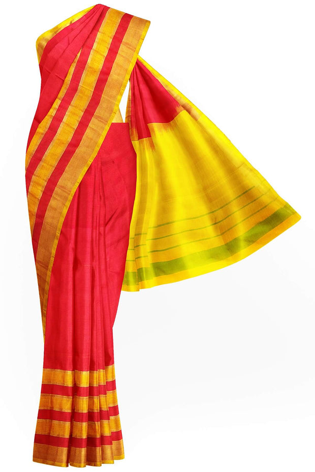 Handloom Uppada pure silk saree in red with triveni border