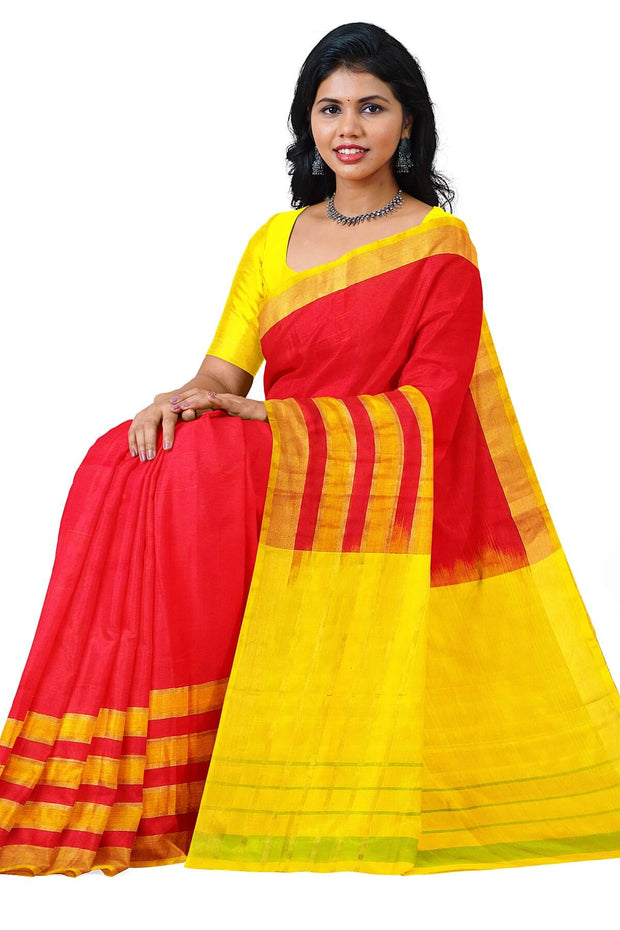 Handloom Uppada pure silk saree in red with triveni border