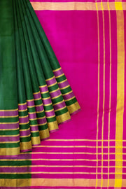 Handloom Uppada pure silk saree in bottle green with triveni border