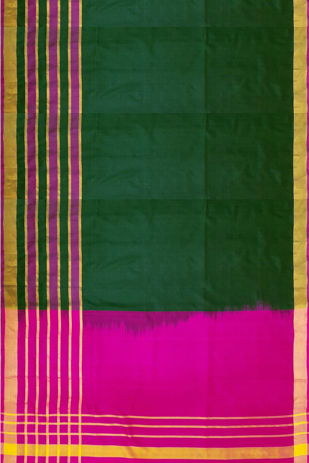 Handloom Uppada pure silk saree in bottle green with triveni border