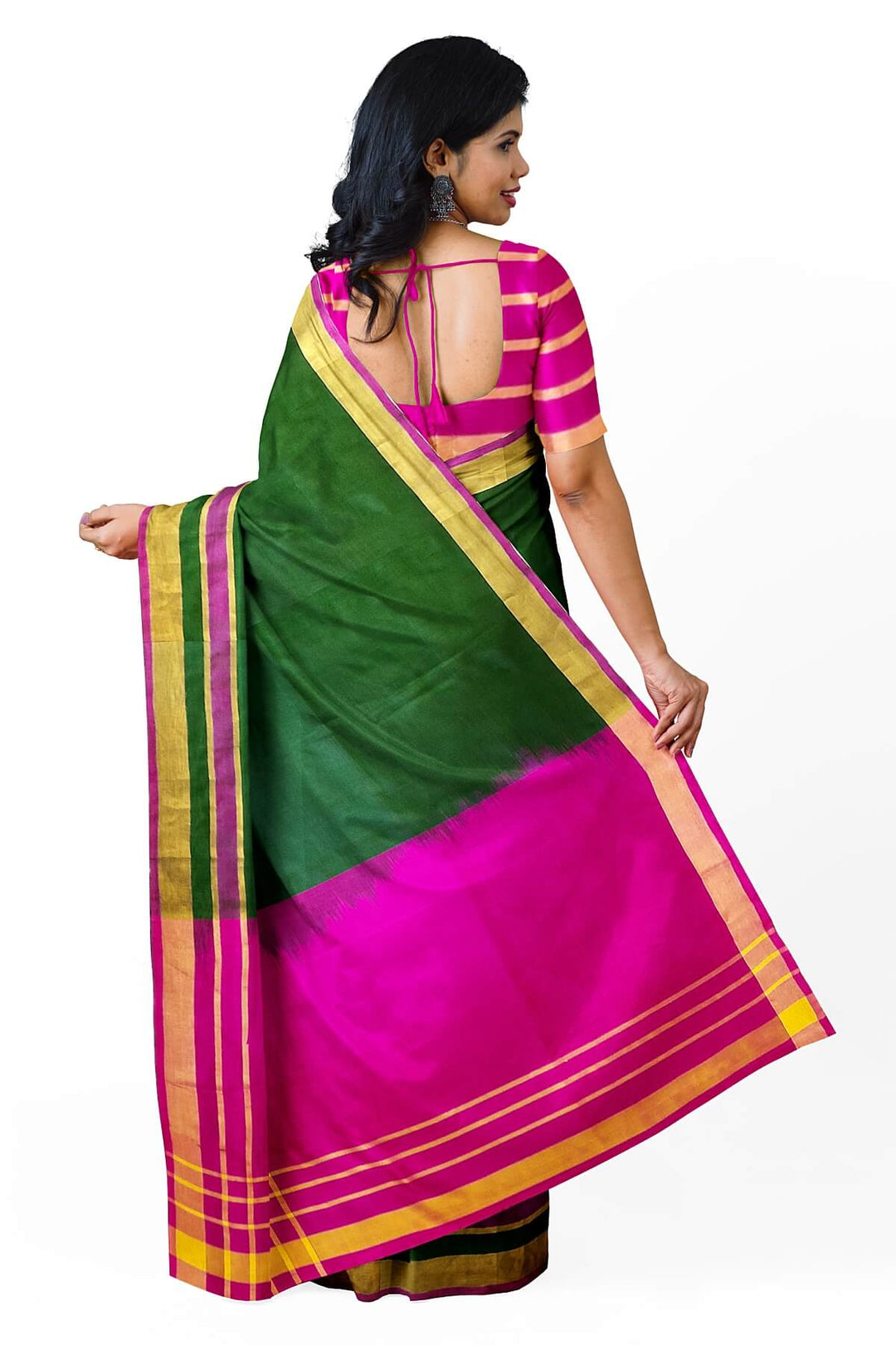 Handloom Uppada pure silk saree in bottle green with triveni border