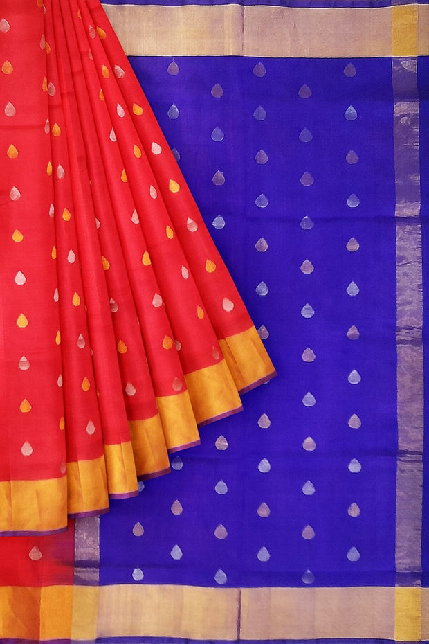Handloom Uppada pure silk saree in red with small  buttas