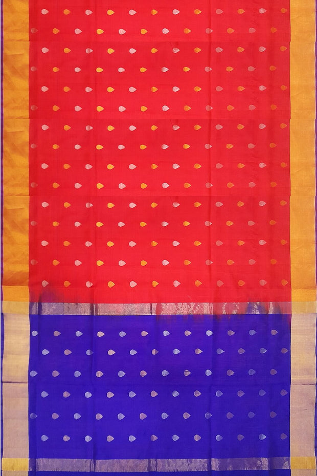 Handloom Uppada pure silk saree in red with small  buttas