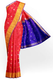 Handloom Uppada pure silk saree in red with small  buttas