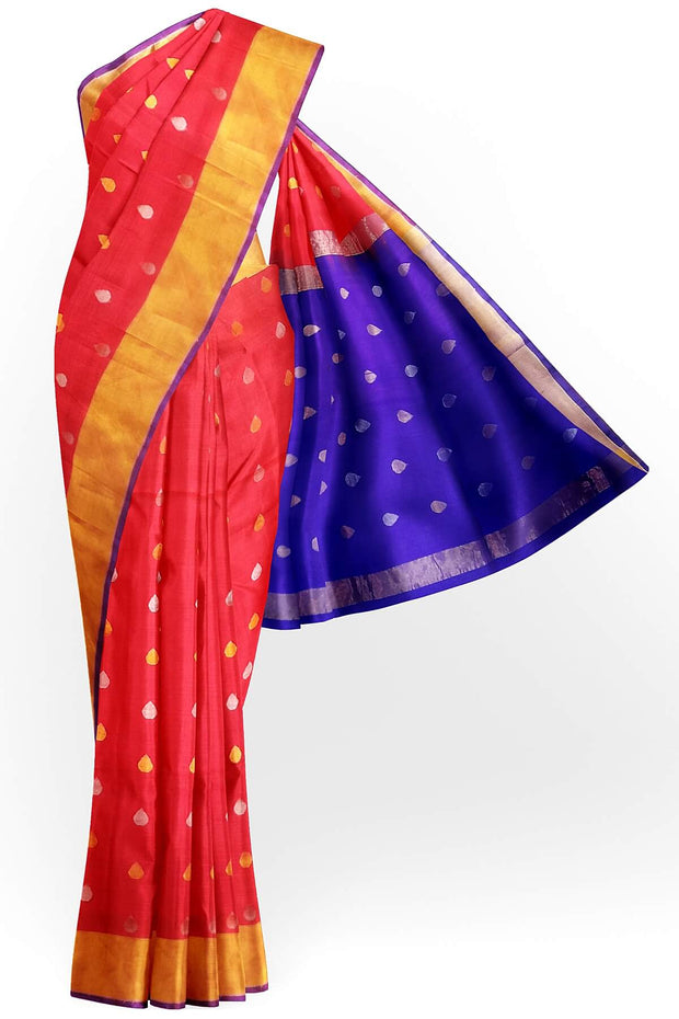 Handloom Uppada pure silk saree in red with small  buttas