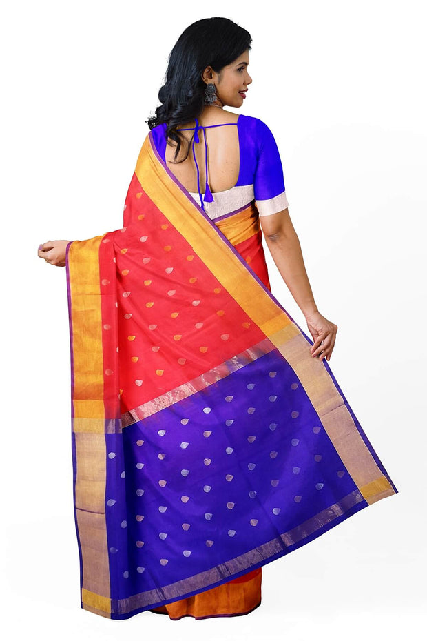 Handloom Uppada pure silk saree in red with small  buttas