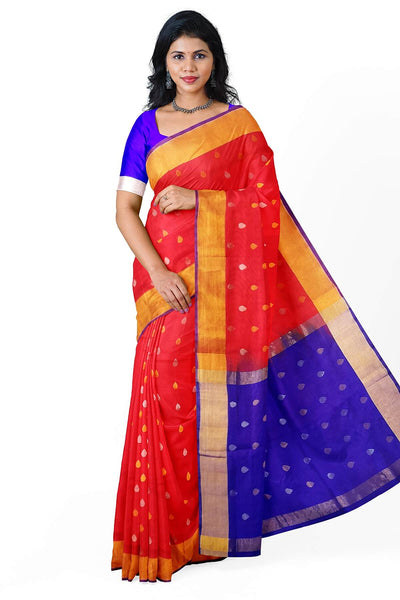 Handloom Uppada pure silk saree in red with small  buttas