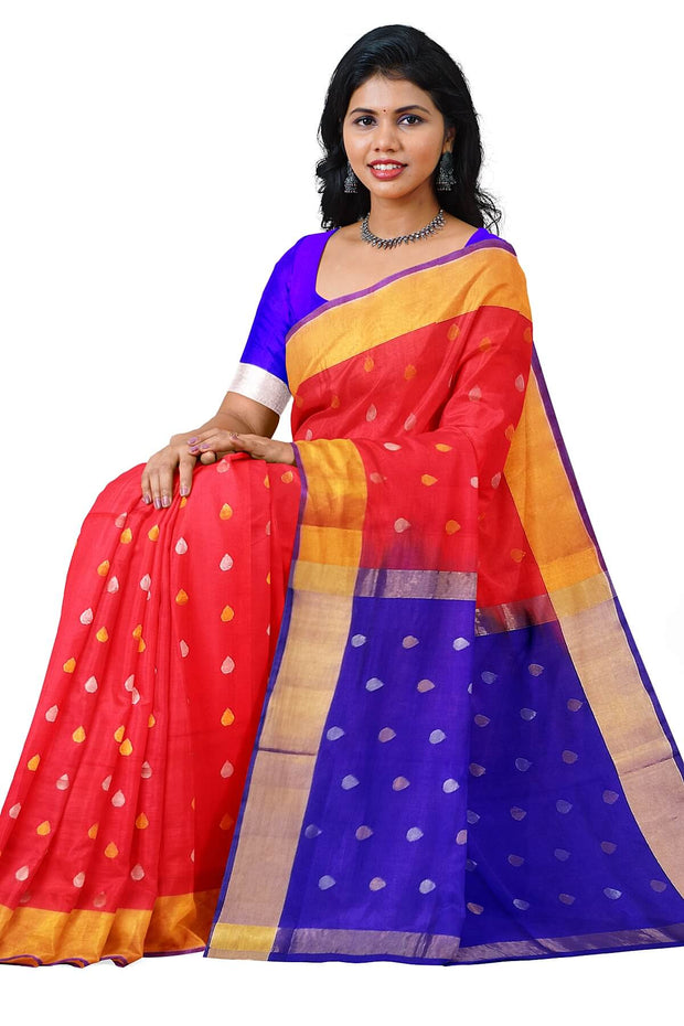 Handloom Uppada pure silk saree in red with small  buttas