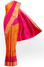Handloom Uppada pure silk saree in mustard with contrast pallu