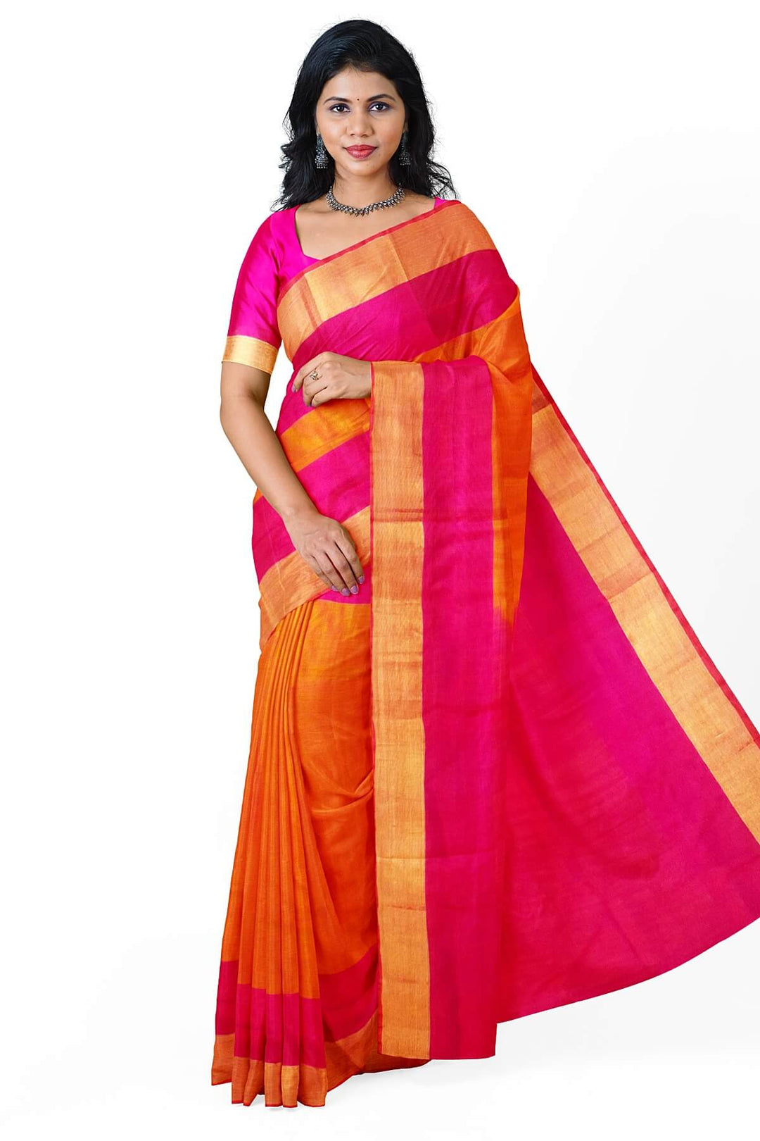 Handloom Uppada pure silk saree in mustard with contrast pallu