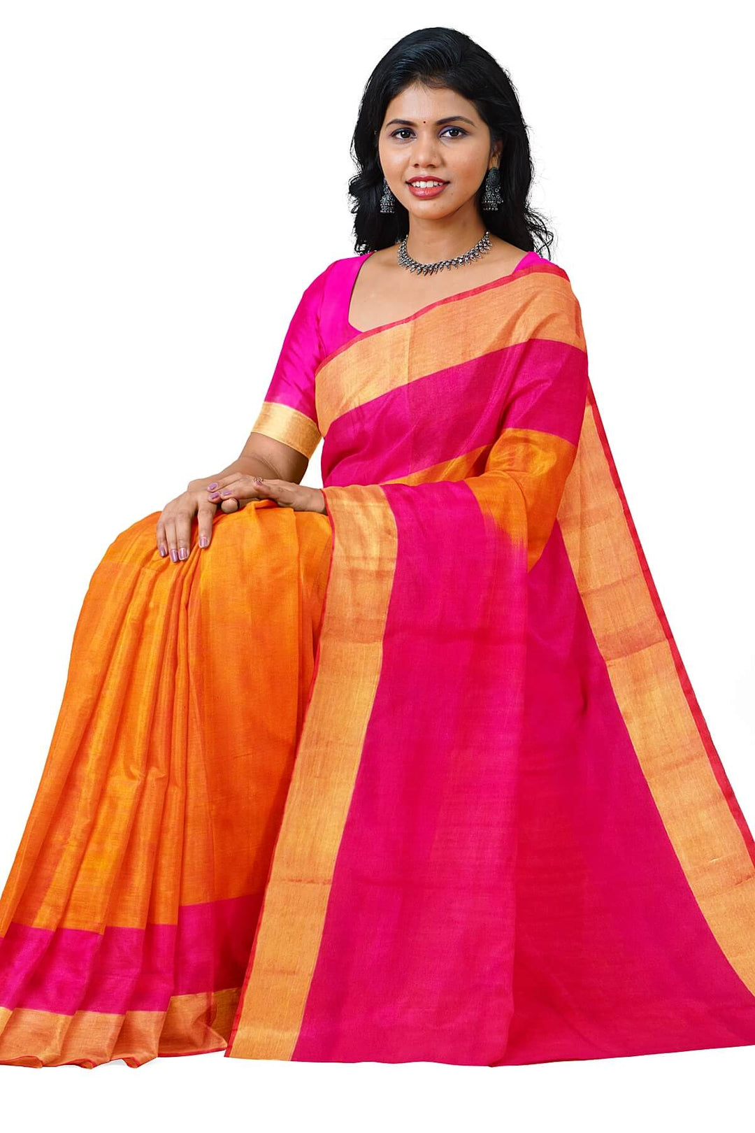 Handloom Uppada pure silk saree in mustard with contrast pallu