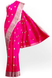 Handwoven Uppada pure silk saree in pink  with motifs, borders & blouse in silver