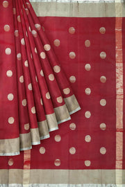 Handwoven Uppada pure silk saree in maroon  with motifs, borders & blouse in silver