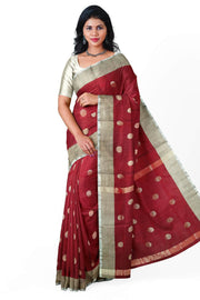 Handwoven Uppada pure silk saree in maroon  with motifs, borders & blouse in silver