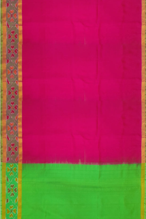 Handwoven Uppada pure silk saree in pink with ikat border