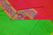 Handwoven Uppada pure silk saree in pinkish orange  with  ikat border