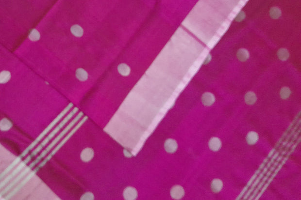Handwoven Uppada pure silk saree in dark magenta  with motifs, borders & blouse in silver