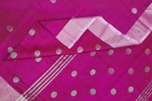 Handwoven Uppada pure silk saree in dark magenta  with motifs, borders & blouse in silver