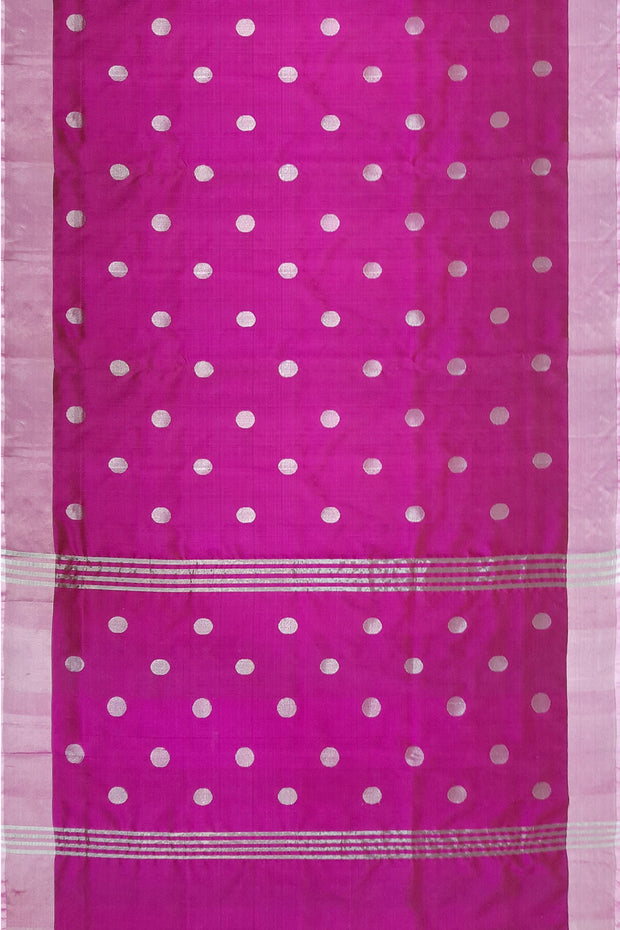 Handwoven Uppada pure silk saree in dark magenta  with motifs, borders & blouse in silver