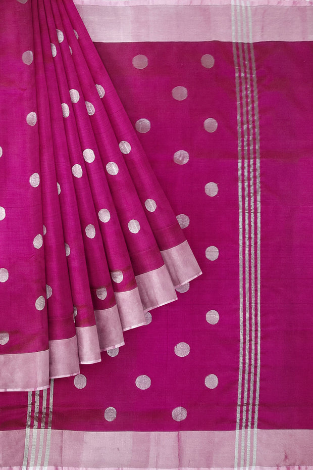 Handwoven Uppada pure silk saree in purple  with motifs, borders & blouse in silver