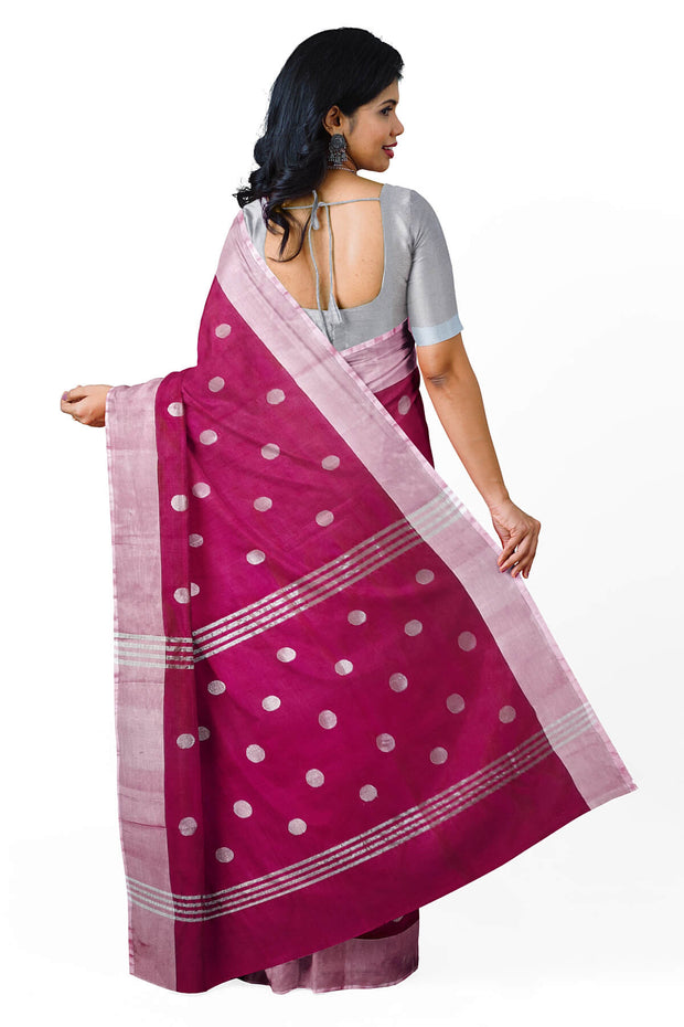 Handwoven Uppada pure silk saree in purple  with motifs, borders & blouse in silver