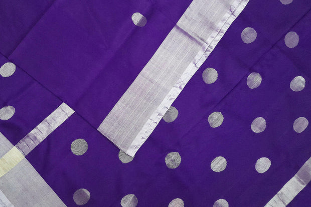 Handwoven Uppada pure silk saree in violet  with motifs, borders & blouse in silver