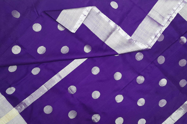 Handwoven Uppada pure silk saree in violet  with motifs, borders & blouse in silver