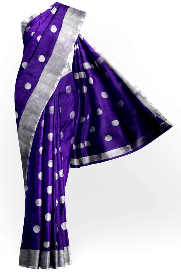 Handwoven Uppada pure silk saree in violet  with motifs, borders & blouse in silver