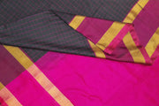 Handloom Uppada pure silk saree in  checks in black and a contrast pallu in pink
