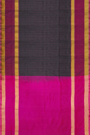 Handloom Uppada pure silk saree in  checks in black and a contrast pallu in pink