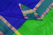 Handloom Uppada pure silk saree in  checks in royal blue and a contrast pallu in green