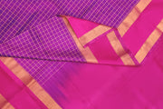 Handloom Uppada pure silk saree in  checks in purple and a contrast pallu in pink