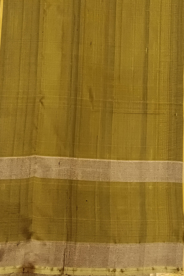 Handloom Uppada pure silk saree in  checks in bottle green and a contrast pallu in mustard