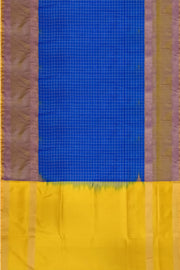 Handloom Uppada pure silk saree in  checks in blue and a contrast pallu in yellow