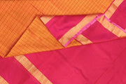 Handloom Uppada pure silk saree in  checks in mustard and a contrast pallu in pink