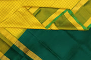 Handloom Uppada pure silk saree in  checks in yellow and a contrast pallu in green