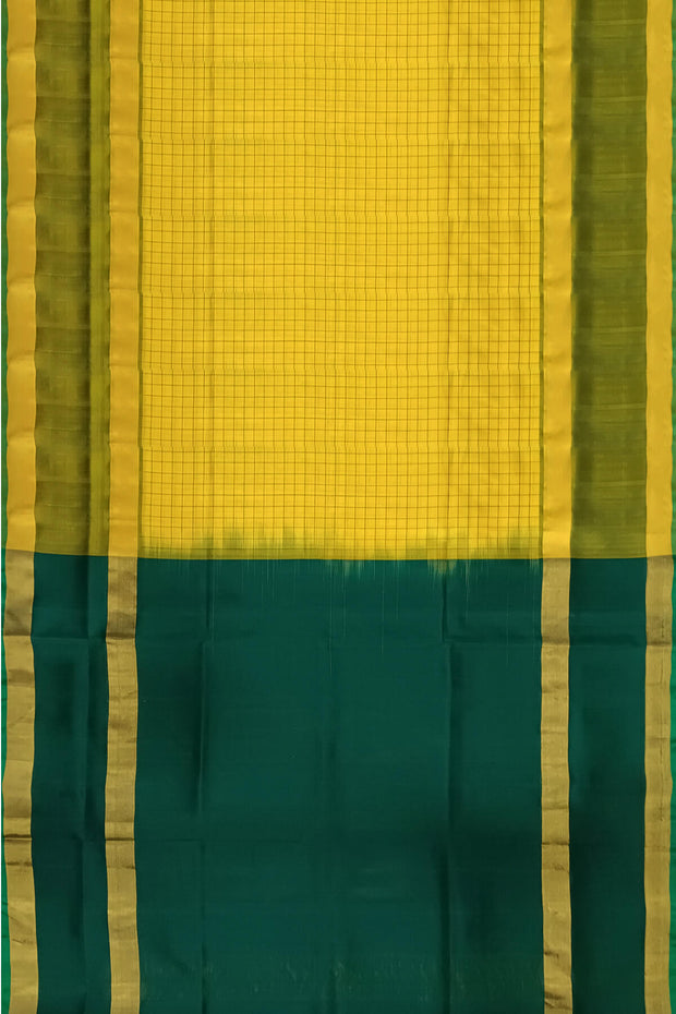 Handloom Uppada pure silk saree in  checks in yellow and a contrast pallu in green