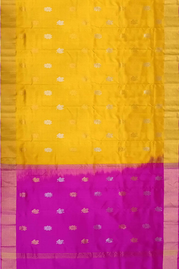 Handwoven Uppada pure silk saree in yellow with gold & silver motifs