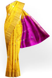 Handwoven Uppada pure silk saree in yellow with gold & silver motifs