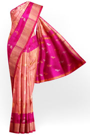 Handwoven Uppada pure silk saree in two tone yellow with gold & silver motifs