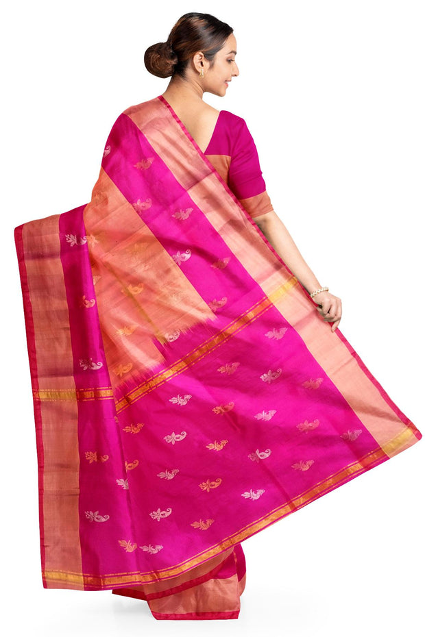 Handwoven Uppada pure silk saree in two tone yellow with gold & silver motifs
