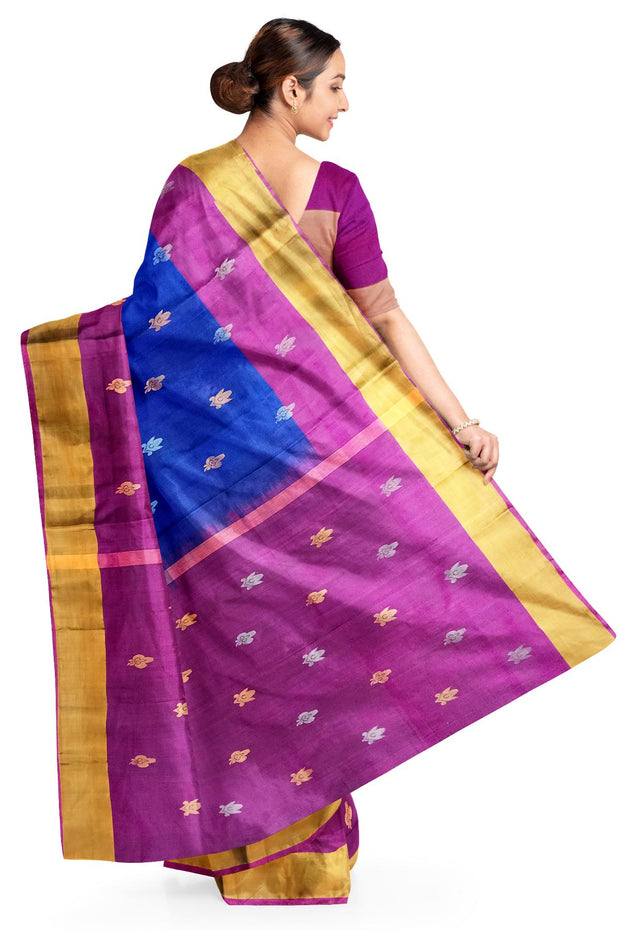 Handwoven Uppada pure silk saree in violet with gold & silver motifs