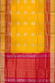 Handwoven Uppada pure silk saree in yellow with gold & silver motifs .