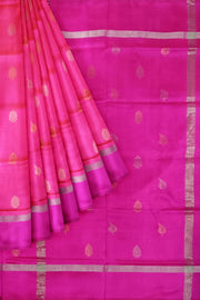 Handwoven Uppada pure silk saree in double shaded pink with gold & silver motifs