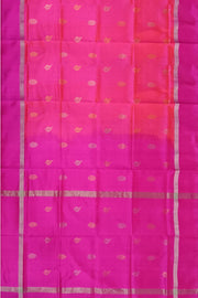 Handwoven Uppada pure silk saree in double shaded pink with gold & silver motifs